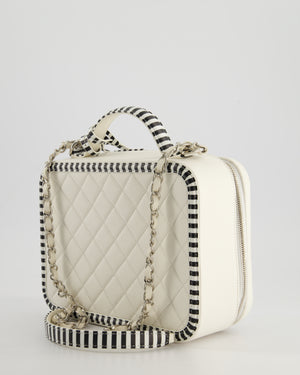 *HOT* Chanel White Caviar Vanity Case with Zebra Motif CC Logo and Silver Hardware