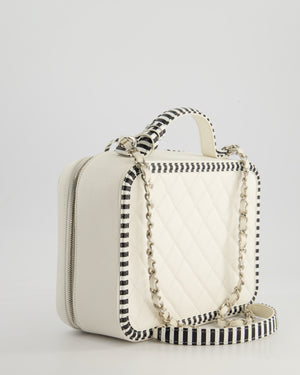 *HOT* Chanel White Caviar Vanity Case with Zebra Motif CC Logo and Silver Hardware