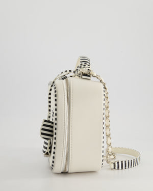 *HOT* Chanel White Caviar Vanity Case with Zebra Motif CC Logo and Silver Hardware