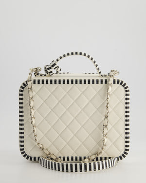 *HOT* Chanel White Caviar Vanity Case with Zebra Motif CC Logo and Silver Hardware