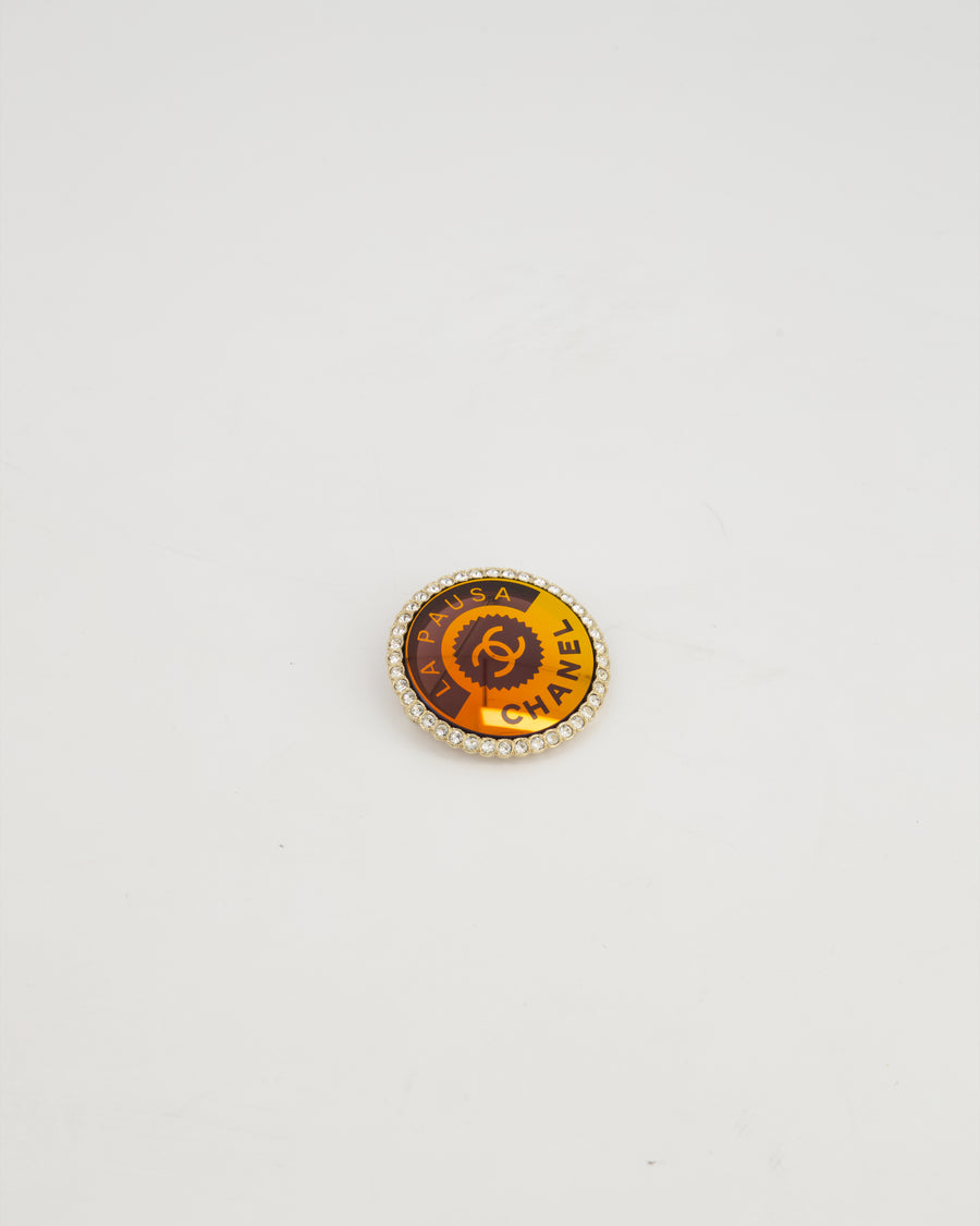 Chanel 'LA PAUSA' 2019 Orange Brooch with Crystal Detail