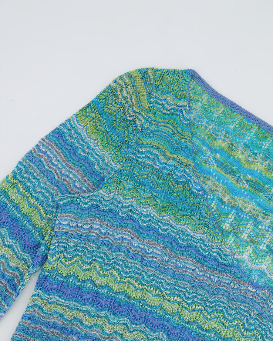 Missoni Blue and Green Metallic Long Sleeve Top Size UK 8/10