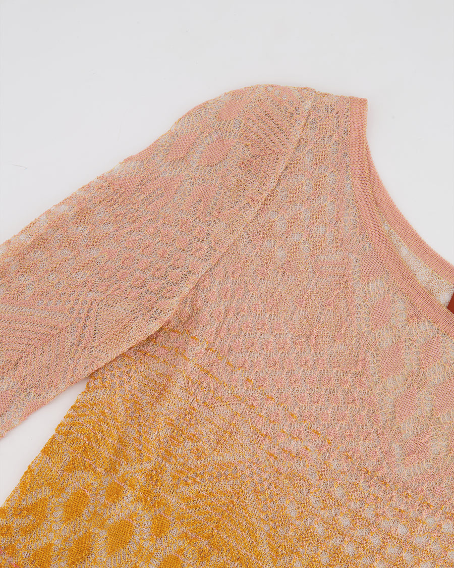 Missoni Light Pink, Orange, Yellow Metallic Long Sleeve Top Size UK 8/10