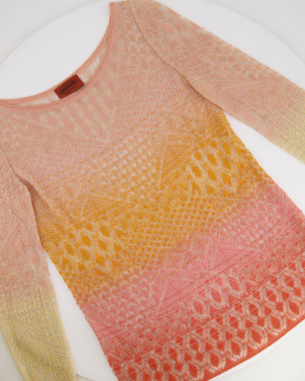 Missoni Light Pink, Orange, Yellow Metallic Long Sleeve Top Size UK 8/10