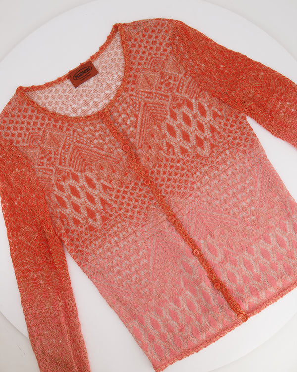 Missoni Orange and Pink Metallic Knit Button Down Cardigan Size UK 8/10