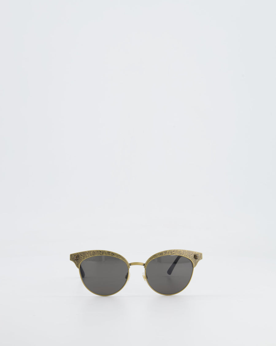 Gucci Brushed Gold Baroque Sunglasses with Tiger Head Details