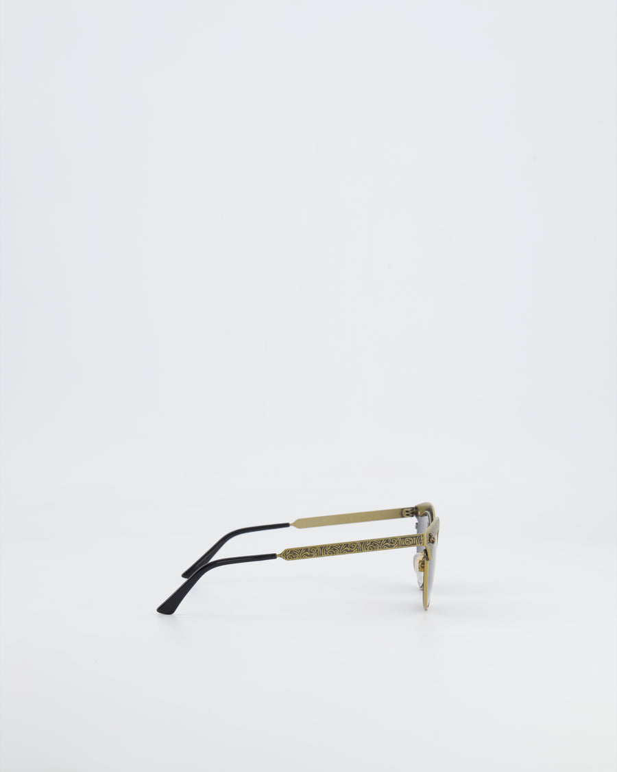 Gucci Brushed Gold Baroque Sunglasses with Tiger Head Details