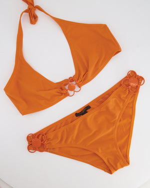 Louis Vuitton Orange Two-Piece Bikini Set with Floral Details Size FR 40/44 (UK 12/16)