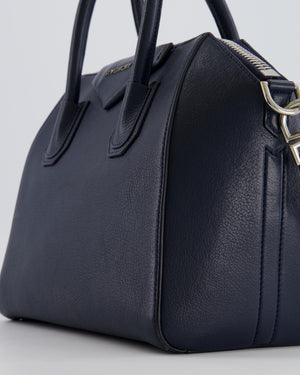 Givenchy Navy Small Antigona Bag in Grained Leather with Silver Hardware RRP £1,680