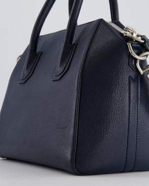 Givenchy Navy Small Antigona Bag in Grained Leather with Silver Hardware RRP £1,680