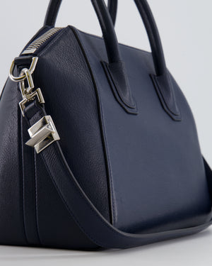 Givenchy Navy Small Antigona Bag in Grained Leather with Silver Hardware RRP £1,680