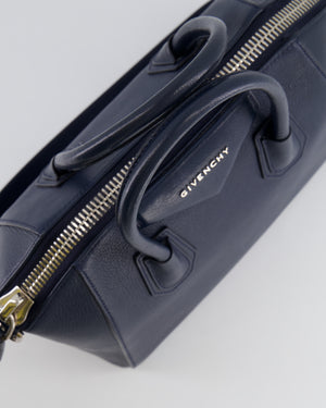 Givenchy Navy Small Antigona Bag in Grained Leather with Silver Hardware RRP £1,680