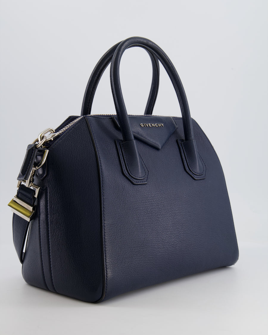 Givenchy Navy Small Antigona Bag in Grained Leather with Silver Hardware RRP £1,680
