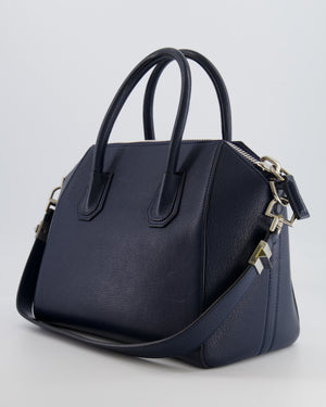 Givenchy Navy Small Antigona Bag in Grained Leather with Silver Hardware RRP £1,680