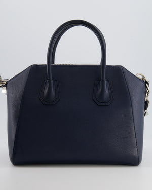 Givenchy Navy Small Antigona Bag in Grained Leather with Silver Hardware RRP £1,680