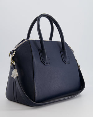 Givenchy Navy Small Antigona Bag in Grained Leather with Silver Hardware RRP £1,680