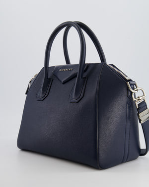 Givenchy Navy Small Antigona Bag in Grained Leather with Silver Hardware RRP £1,680