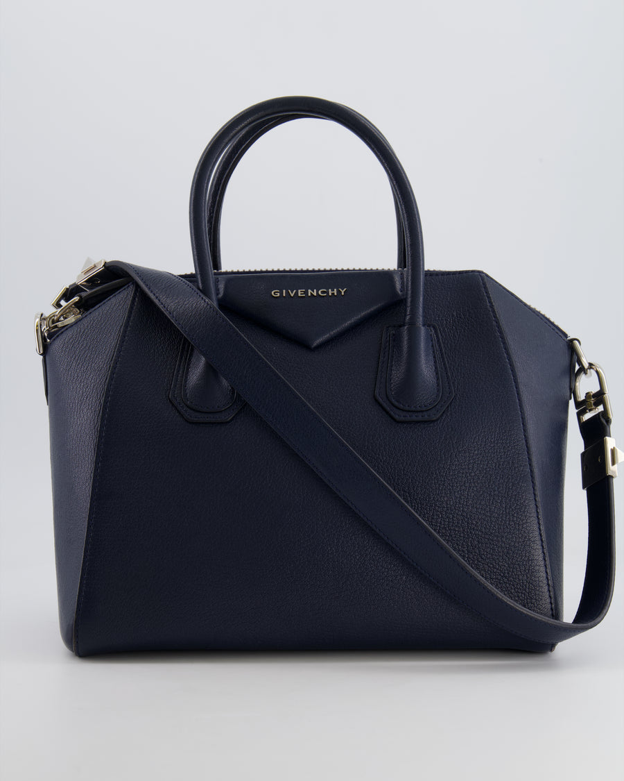 Givenchy Navy Small Antigona Bag in Grained Leather with Silver Hardware RRP £1,680
