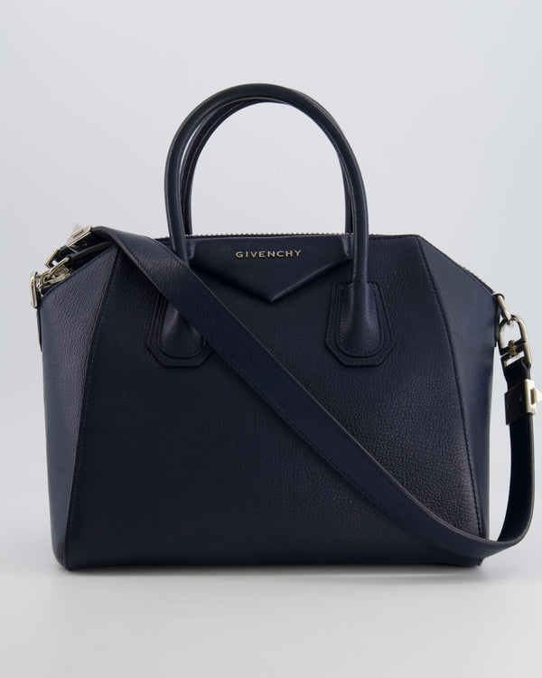 Givenchy Navy Small Antigona Bag in Grained Leather with Silver Hardware RRP £1,680
