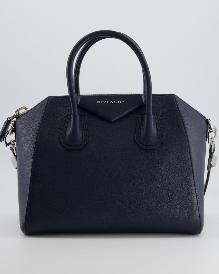 Givenchy Navy Small Antigona Bag in Grained Leather with Silver Hardware RRP £1,680