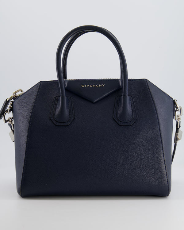 Givenchy Navy Small Antigona Bag in Grained Leather with Silver Hardware RRP £1,680