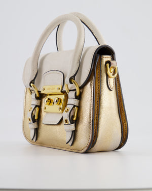 Miu Miu Metallic Gold and White Leather Small Crossbody Bag with Gold Hardware
