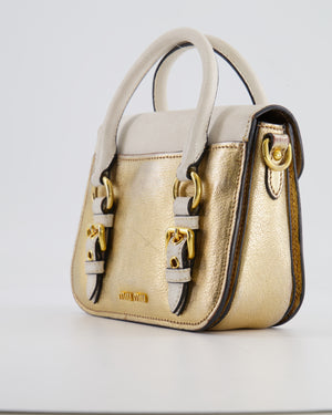 Miu Miu Metallic Gold and White Leather Small Crossbody Bag with Gold Hardware