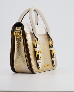 Miu Miu Metallic Gold and White Leather Small Crossbody Bag with Gold Hardware
