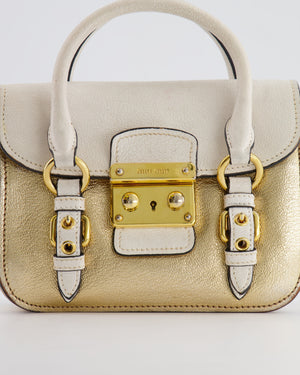 Miu Miu Metallic Gold and White Leather Small Crossbody Bag with Gold Hardware