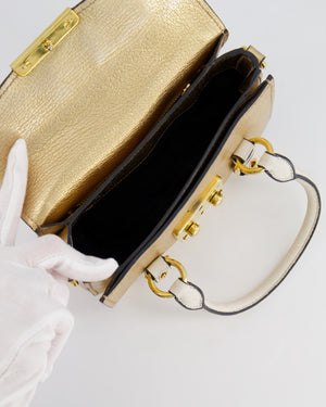Miu Miu Metallic Gold and White Leather Small Crossbody Bag with Gold Hardware