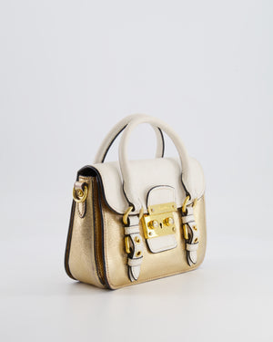 Miu Miu Metallic Gold and White Leather Small Crossbody Bag with Gold Hardware