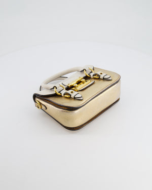 Miu Miu Metallic Gold and White Leather Small Crossbody Bag with Gold Hardware