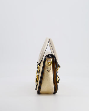 Miu Miu Metallic Gold and White Leather Small Crossbody Bag with Gold Hardware