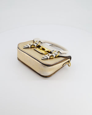 Miu Miu Metallic Gold and White Leather Small Crossbody Bag with Gold Hardware