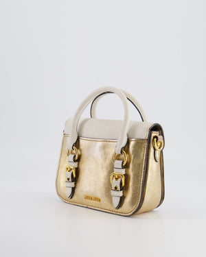 Miu Miu Metallic Gold and White Leather Small Crossbody Bag with Gold Hardware