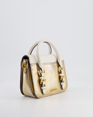 Miu Miu Metallic Gold and White Leather Small Crossbody Bag with Gold Hardware