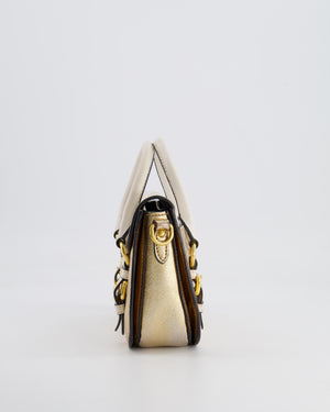 Miu Miu Metallic Gold and White Leather Small Crossbody Bag with Gold Hardware