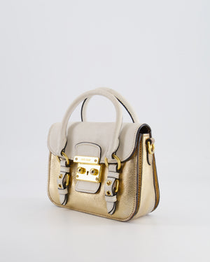 Miu Miu Metallic Gold and White Leather Small Crossbody Bag with Gold Hardware
