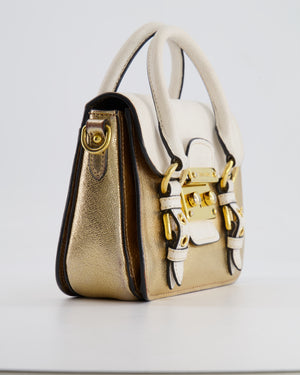 Miu Miu Metallic Gold and White Leather Small Crossbody Bag with Gold Hardware