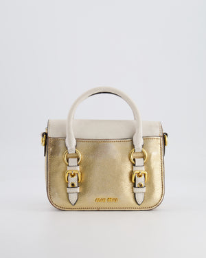Miu Miu Metallic Gold and White Leather Small Crossbody Bag with Gold Hardware