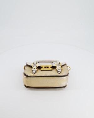Miu Miu Metallic Gold and White Leather Small Crossbody Bag with Gold Hardware