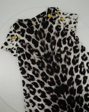 Versus Versace Black, White Leopard Print Dress with Gold Pin Detail Size IT 38 (UK 6)