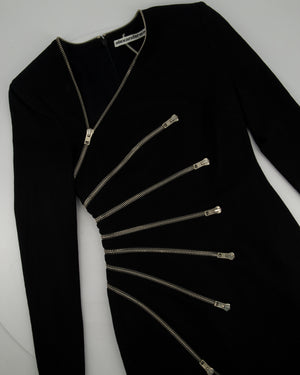 Alexander Wang Black Long-Sleeve Mini Dress with Silver Zip Detail Size US 0 (UK 4)