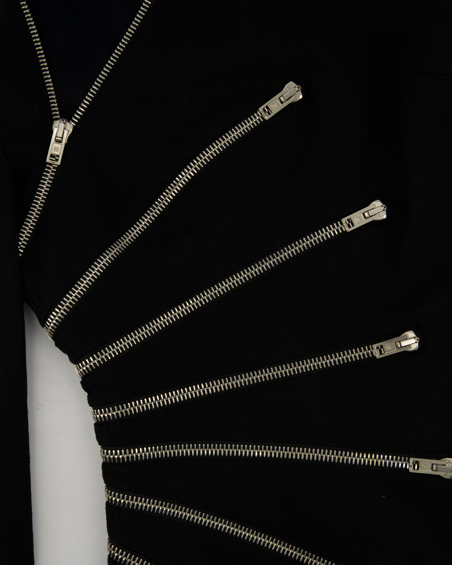 Alexander Wang Black Long-Sleeve Mini Dress with Silver Zip Detail Size US 0 (UK 4)