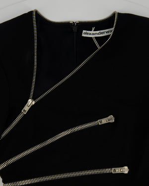 Alexander Wang Black Long-Sleeve Mini Dress with Silver Zip Detail Size US 0 (UK 4)