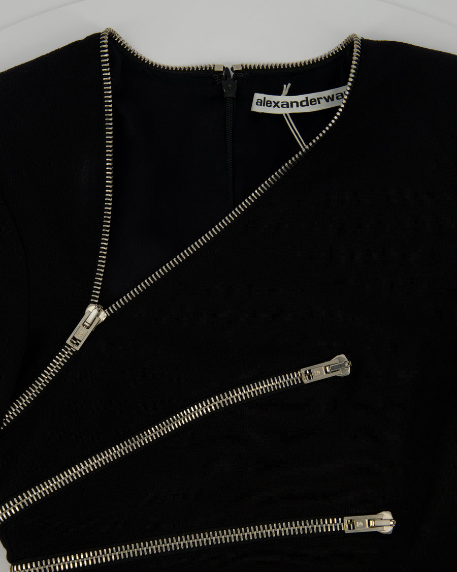 Alexander Wang Black Long-Sleeve Mini Dress with Silver Zip Detail Size US 0 (UK 4)