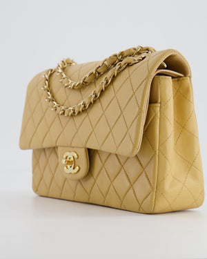 Chanel Beige Vintage Classic Medium Double Flap Bag in Lambskin Leather with 24K Gold Hardware