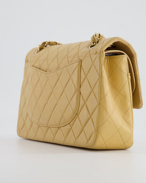Chanel Beige Vintage Classic Medium Double Flap Bag in Lambskin Leather with 24K Gold Hardware