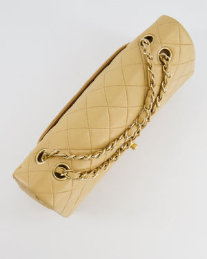 Chanel Beige Vintage Classic Medium Double Flap Bag in Lambskin Leather with 24K Gold Hardware