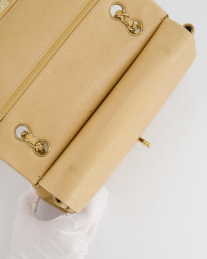 Chanel Beige Vintage Classic Medium Double Flap Bag in Lambskin Leather with 24K Gold Hardware